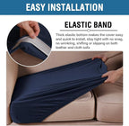 H.VERSAILTEX Velvet Stretch Couch Cushion Cover Plush Cushion Slipcover for Chair Loveseat Sofa Cushion Furniture Protector Seat Cushion Sofa Cover (2 Piece Large Sofa Cushion Covers, Navy)