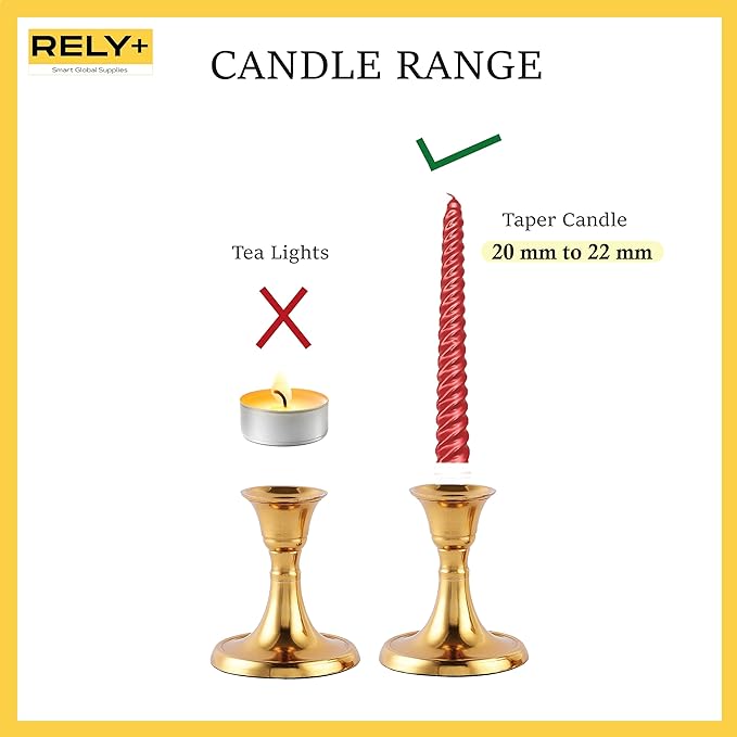 Rely+ Candlestick Holders Set of 2 Mini Stand Dinning Table Centerpiece Candle Holders Taper Candlesticks Holders Decor Home Candle Holder for Mantel Decorations (Gold)