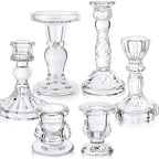 Mumufy 6 Pcs Glass Crystal Taper Candle Holders Clear Glass Candlestick Holder Fit 0.8 Inch Candles Crystal Decorative Candle Stand Centerpiece Table Wedding Dining Party (Simple,Clear)