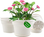 11 Inch Plastic-Flower-Pot-for-Indoor-Plants, 4 Pack Large Outdoor Planter Pot with Drainage Holes & Saucers, Resin Decorative Garden Pots Planters