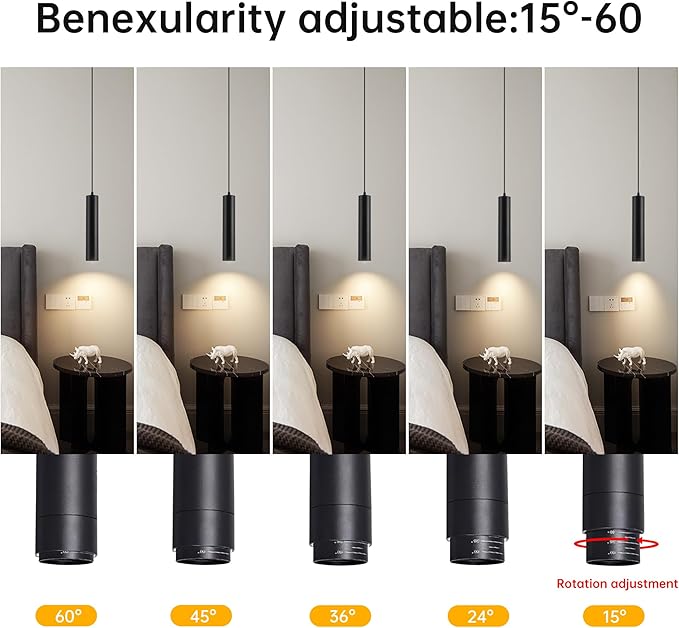 Zoomable LED Pendant Lights Modern Ceiling Hanging Spotlight Pendant Lighting,5CCT/2700K-5000K,Zoomable 15°-60°,Unique Pendant Lighting for Kitchen Island Bar,12W,Black(1Pack)