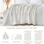 jinchan Boho 100% Cotton Blanket Muslin Twin Size 60x80 Inches Lightweight 3-Layer Geometric Square Pattern Reversible Quilt Throw Soft Breathable Comfy All Seasons for Couch Bed Decor, Light Grey