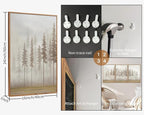 SIGNINART Large Pine Tree Framed Canvas Wall Art Set, Foggy Forest Landscape Wall Decor, Modern Beige Nature Artwork, Misty Forest Wall Painting for Living Room, Bedroom,Office 16 x24 x3