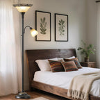 Torchiere Floor Lamps for Living Room, 70" Lamps for Living Room with Etched Glass Shade, Metal Pole & Heavy Base, Vintage Standing lamp Decor for Bedroom, Living Room, Office