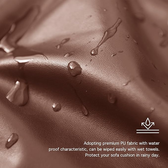 Yates Home PU Leather Couch Sofa Cushion Slipcover Water-Proof Elastic Chair Seat Covers Loveseat Slip Cover for Seater Replacement in Living Room（3 Piece Large Sofa Cushion Covers, Light Brown