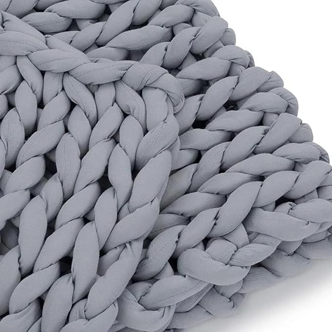 Nuzzie Chunky Knit Weighted Blanket - Breathable, Cooling, Hand Made Knit Throw Blanket for Sleep - Machine Washable, Stylish Decor Design (Misty Grey, Queen | 22lbs | 60"x80")