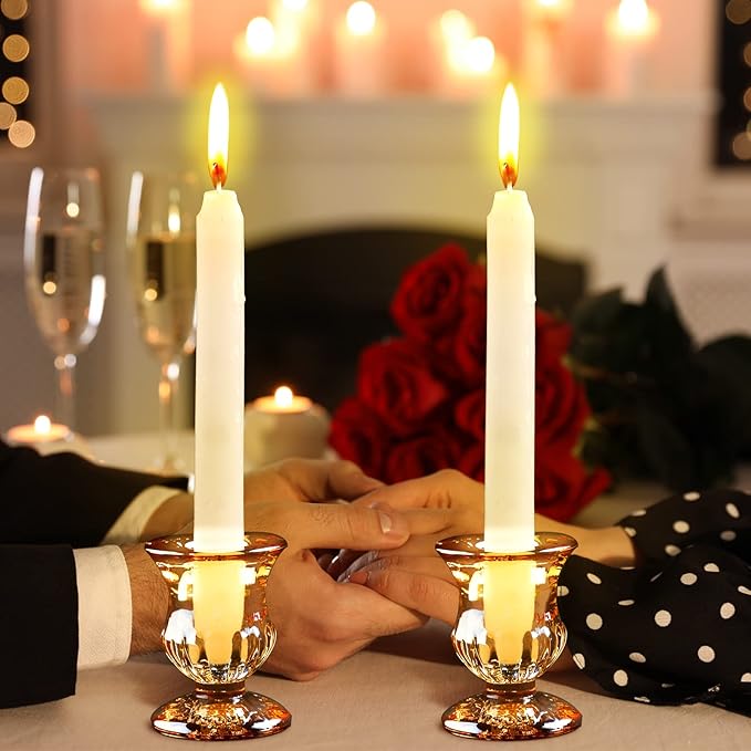 Foaincore 36 Pcs Candlestick Holders Bulk 2.5 Inch Taper Candle Holder for Table Centerpiece Thick Glass Ritual Candle Stand for Wedding Christmas Valentines Festival Party Decorations（Gold）