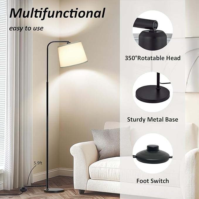 AKASUKI Floor Lamp for Living Room with 3 Color Temperatures, Foot Switch Standing Lamps for Living Room, Bedroom, Office, Arc Mordern Floor Lamp with 9W LED Bulb Included