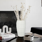 Briful Rustic Terracotta Flower Vase for Home Decor 12" White Farmhouse Textured Barrel-Style Ceramic Vase Vintage Handcrafted Gridded Design for Faux & Dried Flowers Living Room Table Centerpiece