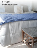 YnM Chunky Throw Blanket, Medium-Weight, Hand Knitted with Chenille Yarn, Skin Friendly, Ventilated and Breathable, Machine Washable, Home Décor Piece for Couch Sofa and Bed (Chambray Blue 50x60 Inch)