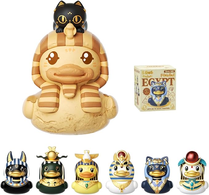 B.Duck x British Museum Blind Box, Egyptian God Collectible Duck Figurines Series,Home Decorations, Holiday Birthday Gifts (B.Duck x Bastet Series, Single Box)
