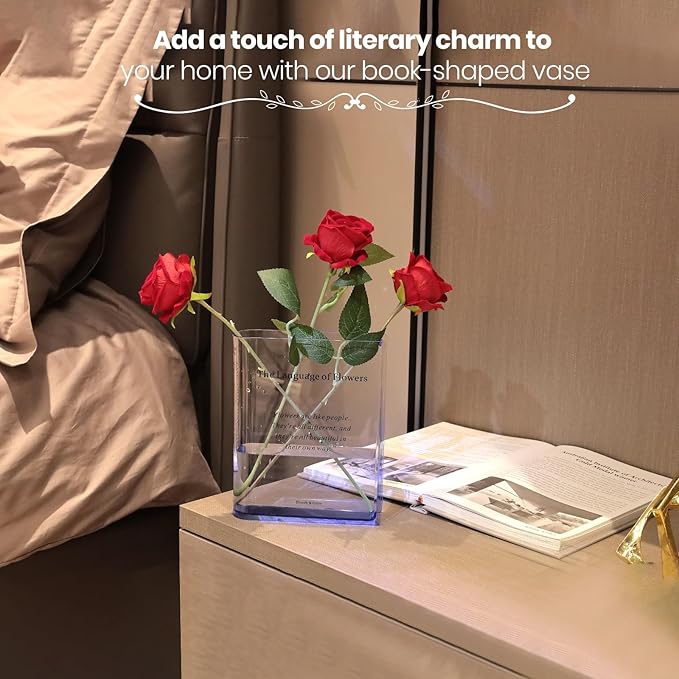 Book Vase for Flowers Home Décor,Artistic and Cultural Flavor Decorative Acrylic Clear Vase for Home and Office,Creative Gifts for Book Lovers. (Blue)