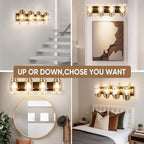 Black Gold Wall Sconces,Bathroom Vanity Light Fixtures,4 Lights Black Sconce Over Mirror,Farmhouse Bathroom Lights(Bulbs not Included)