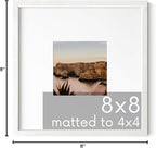HAUS AND HUES Solid Oak 8"x8" Picture Frame Matted to 4"x4" - 8x8 Square White Picture Frames, Square Picture Frame Wood, 8 x 8 Picture Frames with Mat, White Poster Frames with Matting