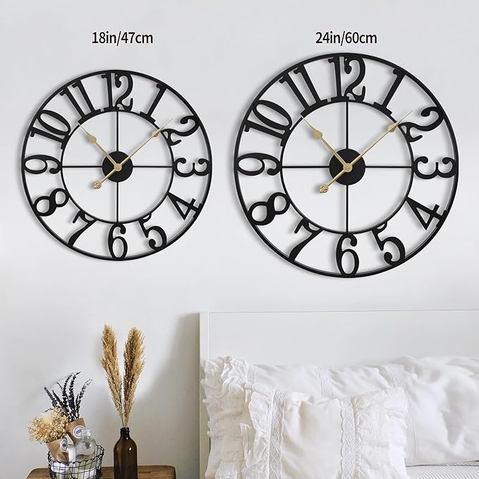 1st Owned Large Wall Clocks for Living Room Decor, Silent Non Ticking Clocks Battery Operated, 18.5 Inch Decorative Analog Metal Indoor Wall Clock for Kitchen, Bedroom, Office Decor