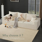 Boneless Sectional Cloud Couch Sofa for Living Room, 112" L-Shaped Modular Modern Lounge Sleeper Beige Couches with Chaise, No Assemble, Cordury Compression Upholstered Sofas