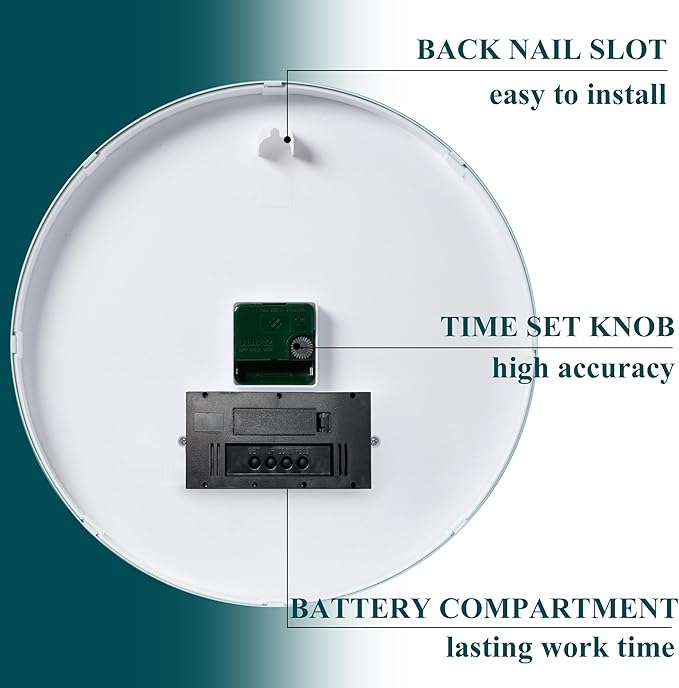 Wall Clock, 14" Large Dial Non-Ticking Silent Battery Operated Analog with LCD Display for Perpetual Calendar and F° Temperature, Ideal Modern Home, Bedroom, Kitchen, Office Decor(Green)