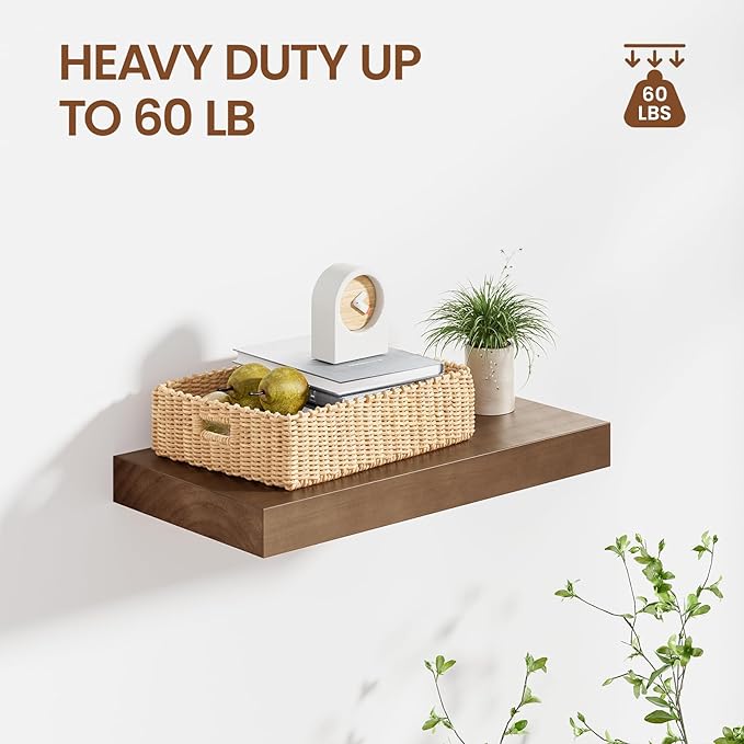 Heimlove Floating Shelves for Wall,2 Packs 16 inches Natural Pine Solid Wood Bathroom Shelf Over Toilet Decor and Storage 8 inches Deep for Kitchen Bedroom Office & Living Room Wall Decor