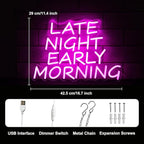 Bar Neon Sign Late Night Early Morning Neon Signs for Wall Decor Beer LED Neon Sign Pink Letter Neon Light Sign Dimmable Neon Lights for Bedroom Bar Party Hotel Club Party Man Cave Decor