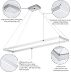 Modern Led Chandelier Linear Rectangle Chandelier Modern Led Pendant Light Kitchen Island Lighting Fixture 6000K Dimmable 39.4” Contemporary Hanging Light for Dining Room Living Room Silver