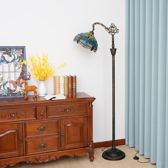 Tiffany Floor Lamp Green Dragonfly Stained Glass Lamp Adjustable Gooseneck Standing Reading Light 63 inches Tall Standing Lamp for Living Room Bedroom and Office