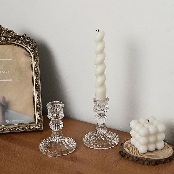 6 Pack Glass Taper Candlestick Holders, Clear Candlestick Holders, 4" H Crystal Candle Holders Decorative Candle Stand Centerpiece for Wedding, Festival, Dinning Party Table Decor