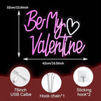 Be My Valentine Neon Sign Dimmable Pink LED Letters Light Up sign for Wall Decor USB Valentine Neon Light for Valentine's Day Lover Gift Bedroom Atmosphere Decor(12.6 * 16.5In)
