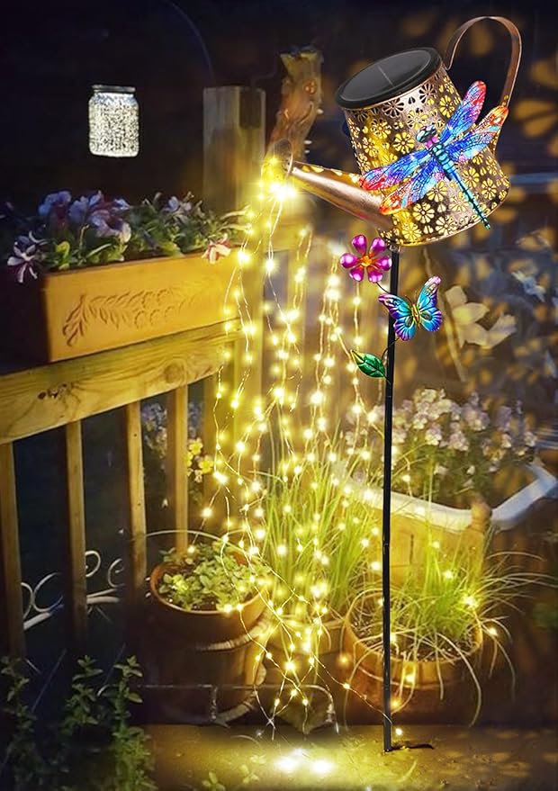 Solar Lights Outdoor Decorative, 39.4'' Metal Solar Watering Can Lights with Dragonfly, Waterproof Garden Stake Lights for Yard Lawn Patio Pathway Landscape, Gardening Gifts for Mom Grandma Women