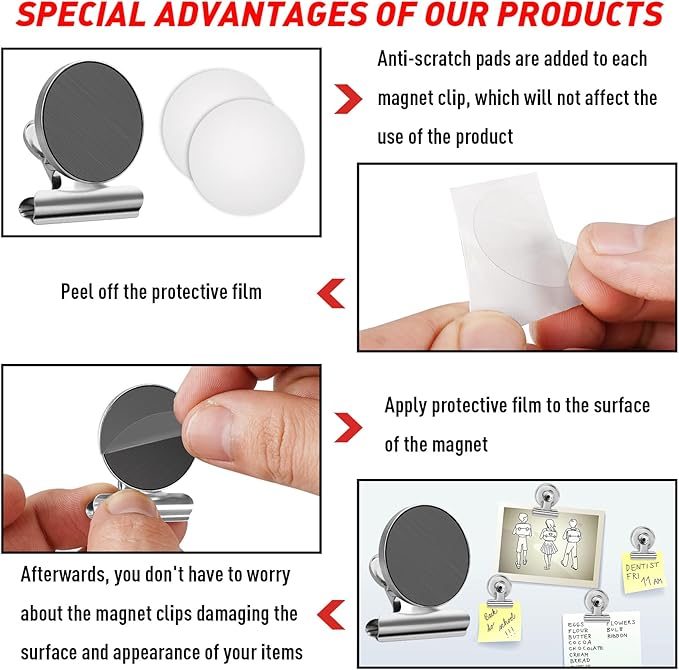 FINDMAG 12 Pack Magnetic Clips for Picture Hanging and Photo Display, Ideal for Fridge, Graduation Picture Display and Picture Holders, Strong Scratch-Free Magnet Clips for Kitchen, Office, Home