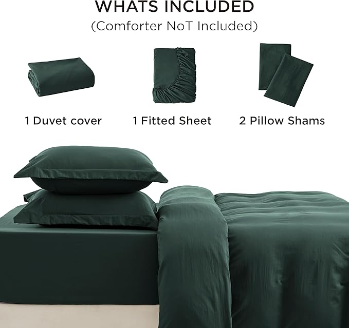 Bedsure Duvet Cover Full Size with Fitted Sheet - 4 Pieces Prewashed Cotton-Like Extra Soft Bedding Set, Includes 1 Duvet Cover 80x90 Inches, 2 Pillow Shams, 1 Fitted Sheet, Forest Green