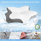 Memory Foam Pillows, Ergonomic Pillow for Neck Pain Relief, Bed Pillow for Sleeping, Cervical Neck Pillow for Side, Back, Stomach Sleeper with Cool Pillowcase, Side Sleeper Pillows for Adults