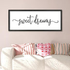 Sweet Dreams Above Bed Wall Decor Sign 40"x15" for Master Bedroom Over Bed Guest Room Wood Framed Wall Art (Black)