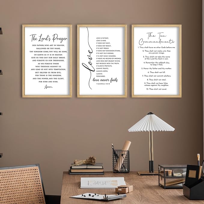 FZMHASLWW Scripture Bible Verse Wall Decor Art 16"×11" Set of 3 Christian Sign Wood Framed Wall Hanging (Wood)