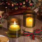 Glass Ribbed Cylinder Vase Set of 6, Bud Vase for Wedding Centerpieces, Green Flower Vases Bulk, Hurricane Floating Candle Holder, Decorative Flower Vase for Table Housewarming Gifts (Green)