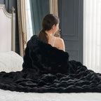Cozy Bliss Faux Fur Throw Blanket for Couch, Fuzzy Soft Plush Thick Bubble Blanket for Sofa Bedroom Living Room, 60 * 80 Inches Black
