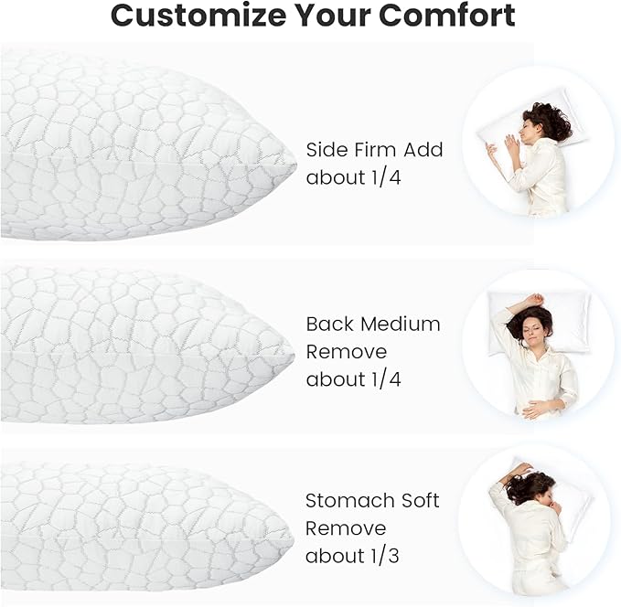Memory Foam Pillows for Sleeping High Cooling Pillows Best Pillows for Sleeping Support Adjustable Bed Pillow Queen Pillows with 2 Extra Fill