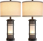 Set of 2 Modern Table Lamps for Living Room, Contemporary Nightstand Lamp with Dual USB Port, Bedside Lamps with White Frosted Glass Night Light for Bedroom, 4 Bulbs Included (Black)