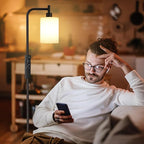 Floor Lamps for Living Room - Standing Lamp with Remote Control Glass Shade, Modern Floor Lamp with LED Bulbs, Bright Industrial Floor Lamp for Bedroom, Black Tall Lamp for Office