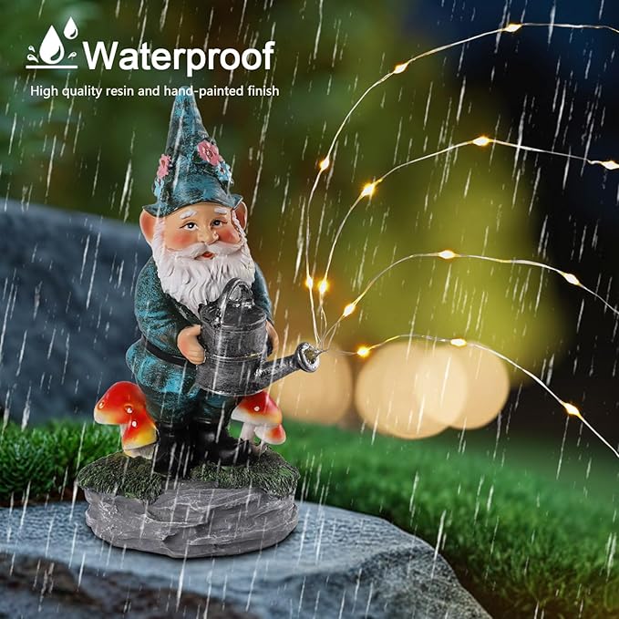 Solar Gnome Statue for Garden with Watering Can Light 8" Resin Gnome Figurines Outdoor Paito Yard Porch Decor Birthday Housewarming Gnomes Gifts for Women Mom Grandma Wife Sister