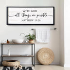 With God All Things are Possible Framed Wall Art, 40''×15'' Positive Holy Religious Rustic Bible Verse for Christian God Jesus Christ Prayer, Vintage Horizontal Inspirational Catholic Scripture Decor