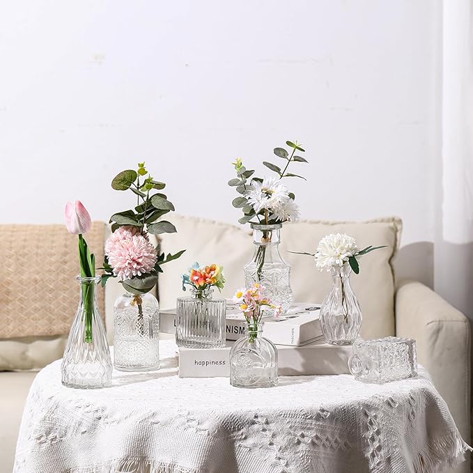 Bud Vases Set of 12, Small Glass Vases for Centerpieces, Small Flower Vases for Centerpieces, Vintage Mini Vase, Clear Bud Vase for Wedding Table Decor