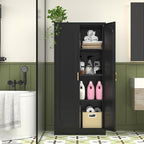 60" Tall Kitchen Pantry Cabinet, Metal Pantry Cabinet with Doors and Adjustable Shelves, Black Utility Storage Cabinet with Handles for Dining Room, Bathroom, Laundry Room - Assemble Required