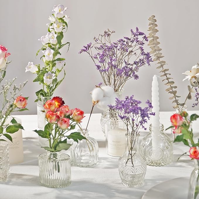 16pcs Glass Bud Vase, Small Vase for Flower, Clear Flower Vases for Centerpieces, Mini Vintage Vase in Bulk for Wedding Table Home Decoration