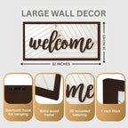 Welcome Sign - Large Rustic Wooden Wall Decor for Farmhouse Living Room, Entryway, or Foyer | 32"x16" Hanging Wall Art