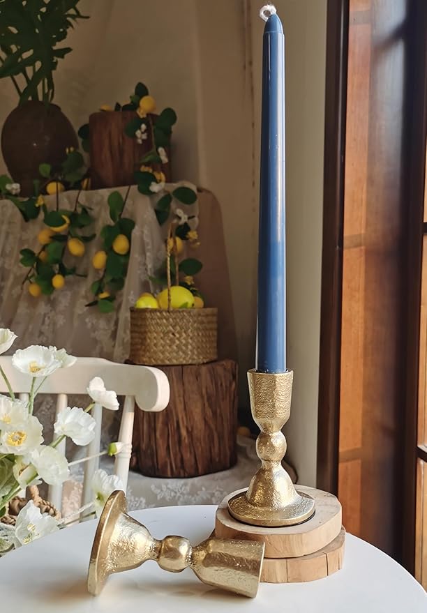 Antique Brass Iron Taper Candle Holders - Candlestick Holder for Weddings, Dining, and Parties, Candle Stand Set of 2