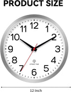 AKCISOT Atomic 12 Inch Wall Clock Analog Clocks for Indoor Kitchen, Battery Operated Clock for Bedroom Office Classroom Living Room(Silver)
