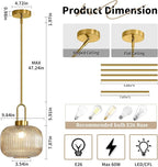 Modern Amber Glass Pendant Light Fixtures, Mid Century Pendant Lights for Kitchen Island, 9.8" Gold Adjustable Height Ceiling Hanging Light Fixtures for Dining Room Entryway Bedroom Foyer Hallway