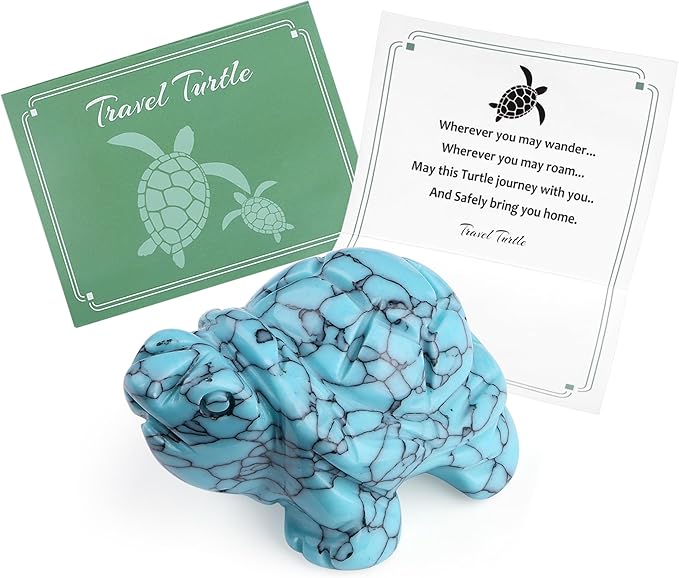 QINJIEJIE Travel Turtle Figurines for Travelers Best Travel Gifts for Women Men Green Turquoise Crystal Healing Crystals Sea Turtle Lovers Office Desk Decor Good Luck Gifts for Traveling Abroad