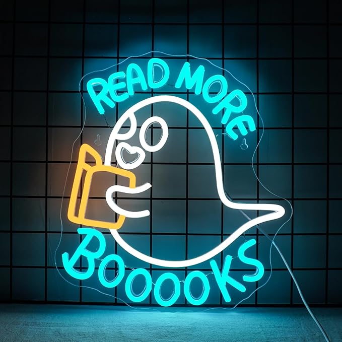 WLHOPE Read More Booooks Neon Sign Read More Books Neon Signs for Wall Decor Dimmable Book Neon Lights Classroom LED Light Up Boo Sign for Bedroom Bookstore Reading Room Library Study Room Decoration