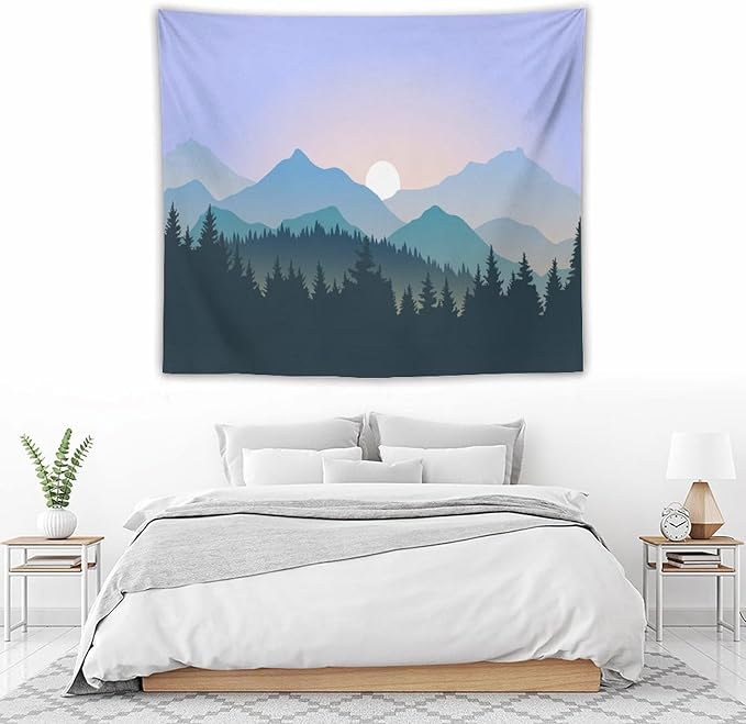 HZOHNAGO Mountain Tapestry Forest Mountain Sunrise Pattern Printed Wall Tapestry Wall Hanging for Bedroom Living Room Dorm 60" W x 50" H